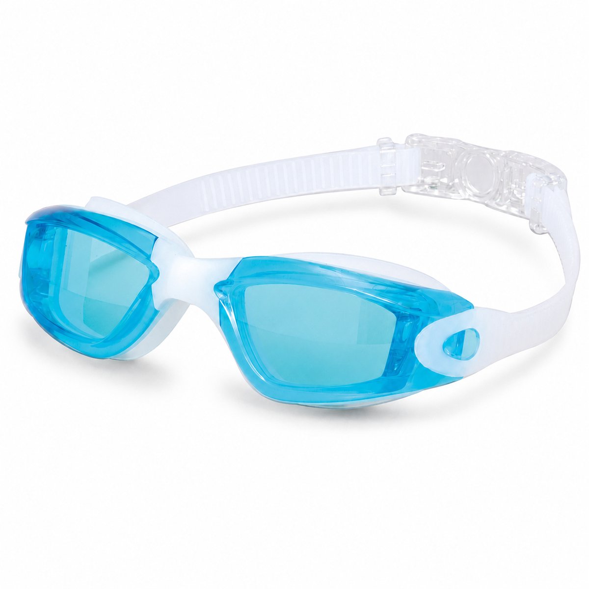 Gloovon® - Zwembril - UV Bescherming - Anti-condens lenzen - Zwembrillen voor volwassenen en kinderen - Unisex - Incl. Neusklem - Blauw-Wit