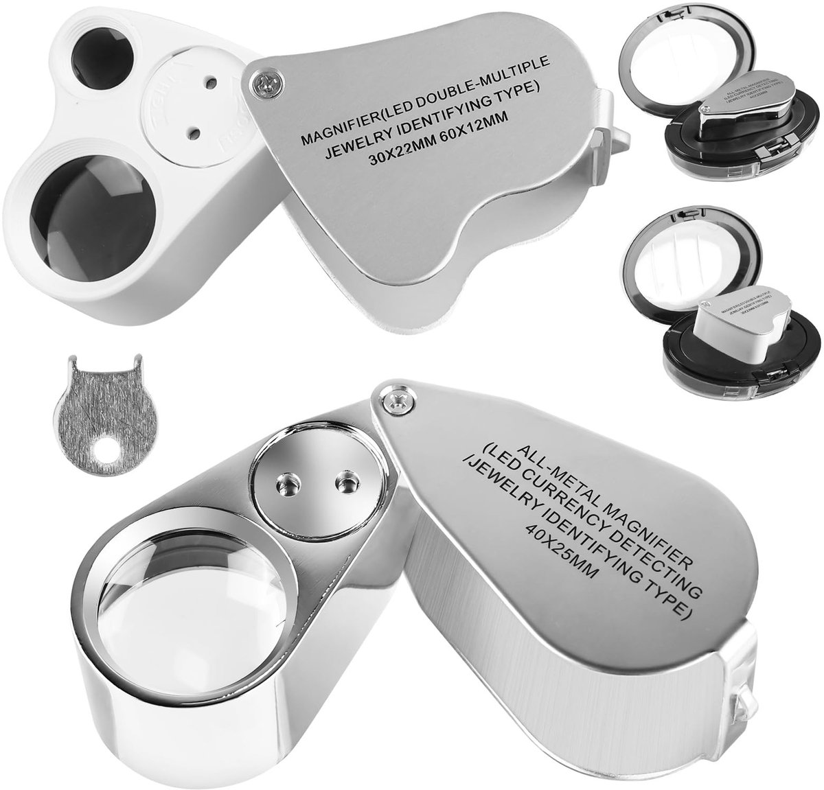 Dailygoods- Juweliersvergrootglas 30/40/60-voudige vergroting - LED-juweliersloep - UV-licht - Compact ontwerp - Robuuste aluminiumlegering - Lichtgewicht en opvouwbaar - Loep