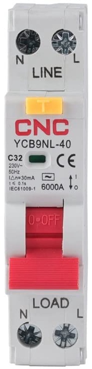 Stroomonderbreker RCBO - Zekeringsautomaat - Circuit Beveiliging - Overstroom Kortsluiting - 30 mA - Grijs