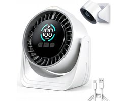 Tafelventilator - draagbare turboventilator, 100 standen traploos regelbaar, stille slaapmodus met nachtlampje, type C snel opladen, 360° tafel- en wandventilator voor outdoor, camping, huis, kantoor