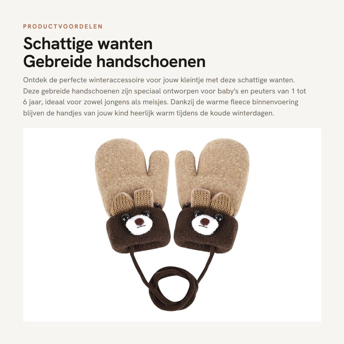 Dailygoods- Wanten voor Kinderen - Warme Gebreide Handschoenen - Fleece Binnenvoering - Winter - Voor Jongens/Meisjes - One Size 1-3 Jaar