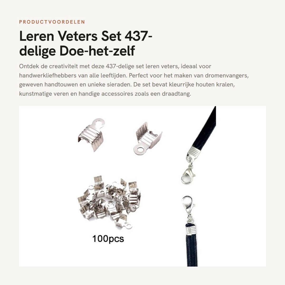 Dailygoods- Leren Veters 437-delige Set - Suède Koord - Houten Kralen - Draadklemmen - Kunstmatige Veren - Geschikt voor Handwerk - Knutselmateriaal