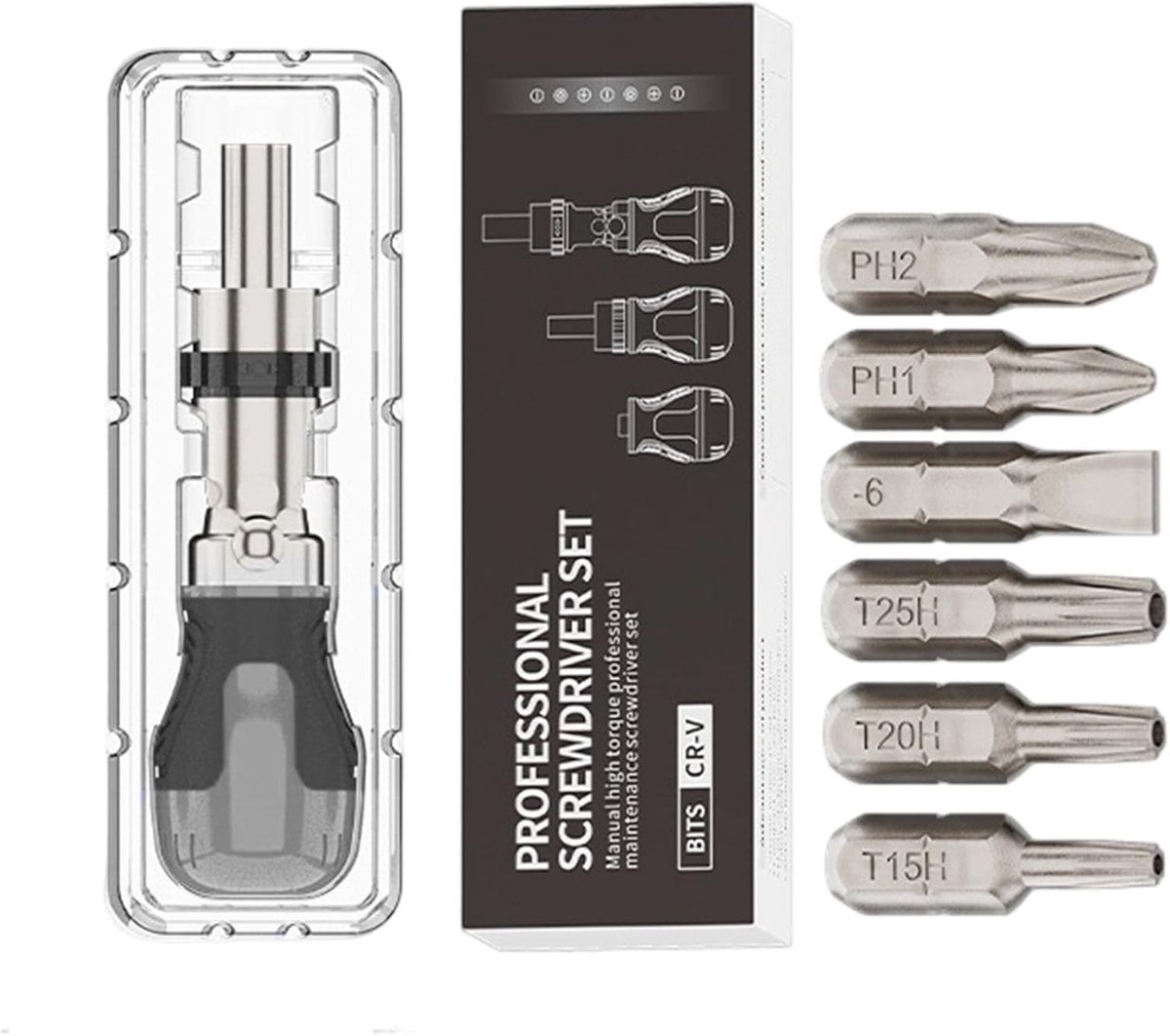 Ratelschroevendraaier Set - Multitool Schroevendraaier - Klus Klussen - 180 Graden Verstelbaar - 7 Delig - Zwart