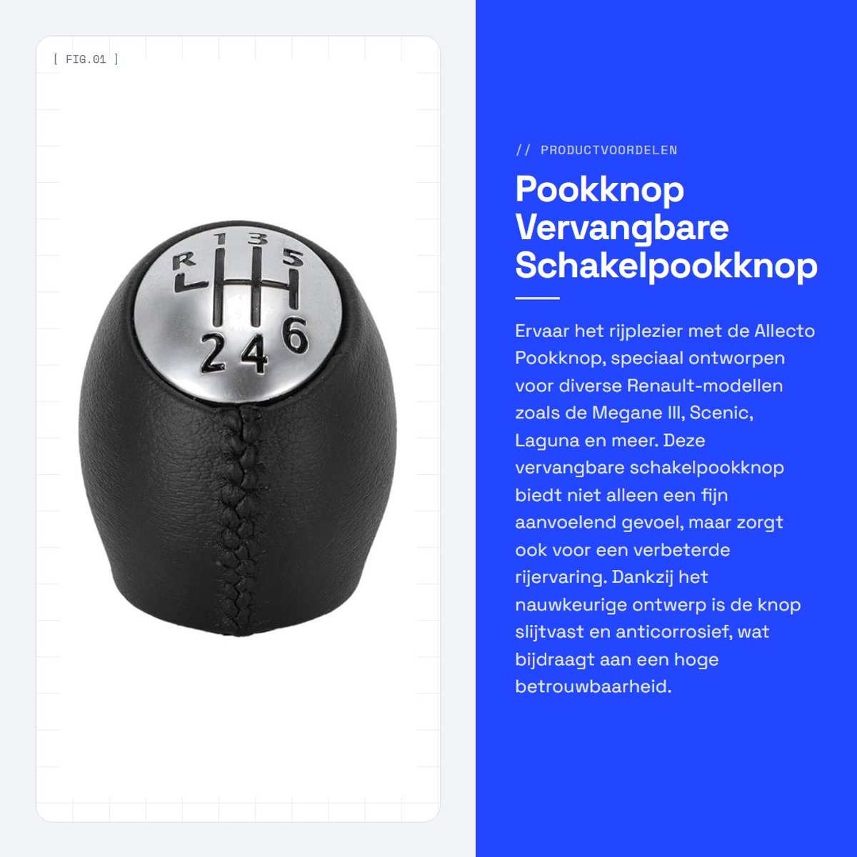 Dailygoods- Pookknop Universeel - Vervangend Onderdeel - Geschikt voor Megane III/Scenic/Laguna/Espace/Master/Trafic - Hoogwaardig Materiaal - Eenvoudige Installatie - Slijtvast en Anticorrosief - Versnellingsknop