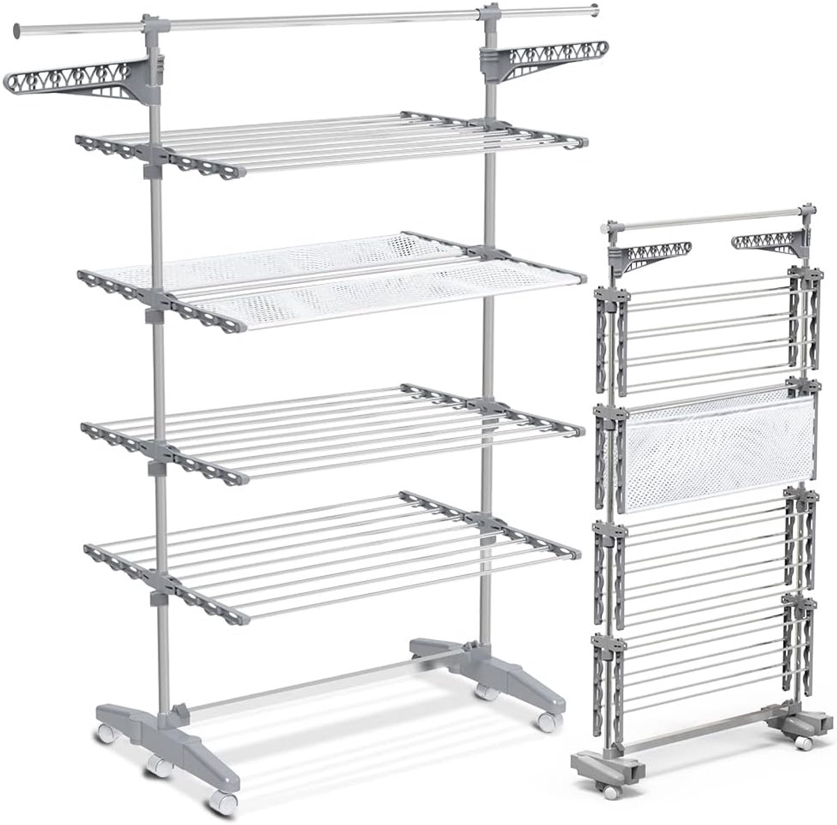 Wasdroger Opvouwbaar Wasrek 4 etages Kleding Drogen 28 Meter Drooglengte 165x175x56cm Zilver