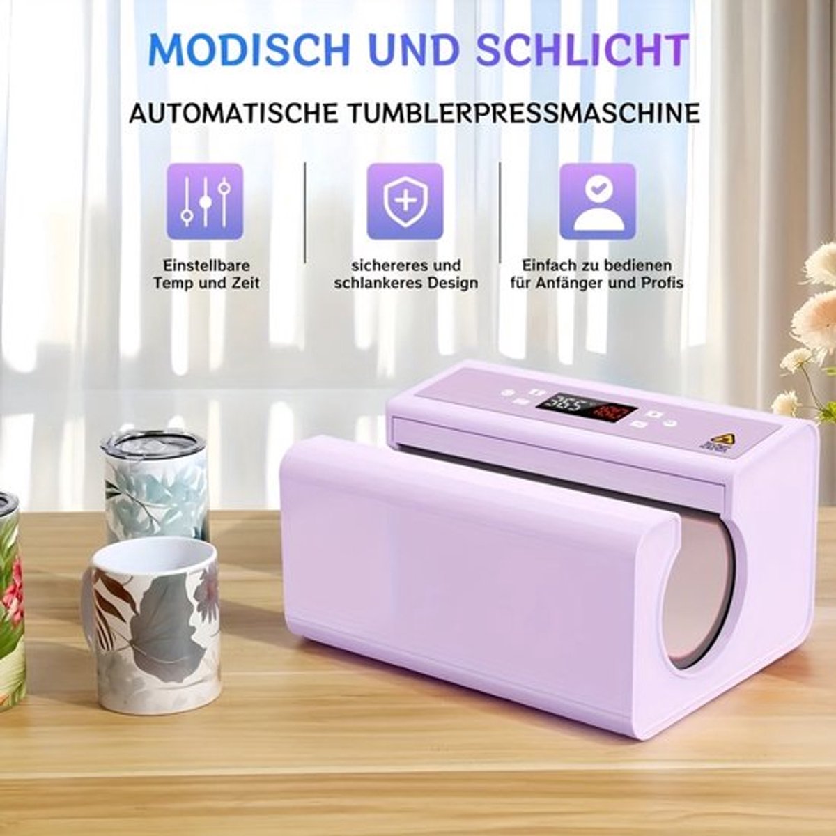 Mokpers – Mokkenpers – Warmte Pers – Sublimatie Pers – Drinkbeker Pers – Automatische Drukregeling – 550W Snelle Gelijke Verwarming – Geschikt voor 7,5-8,5 cm Mokken – Inclusief Sublimatiepapier en Tape – Compact en Draagbaar