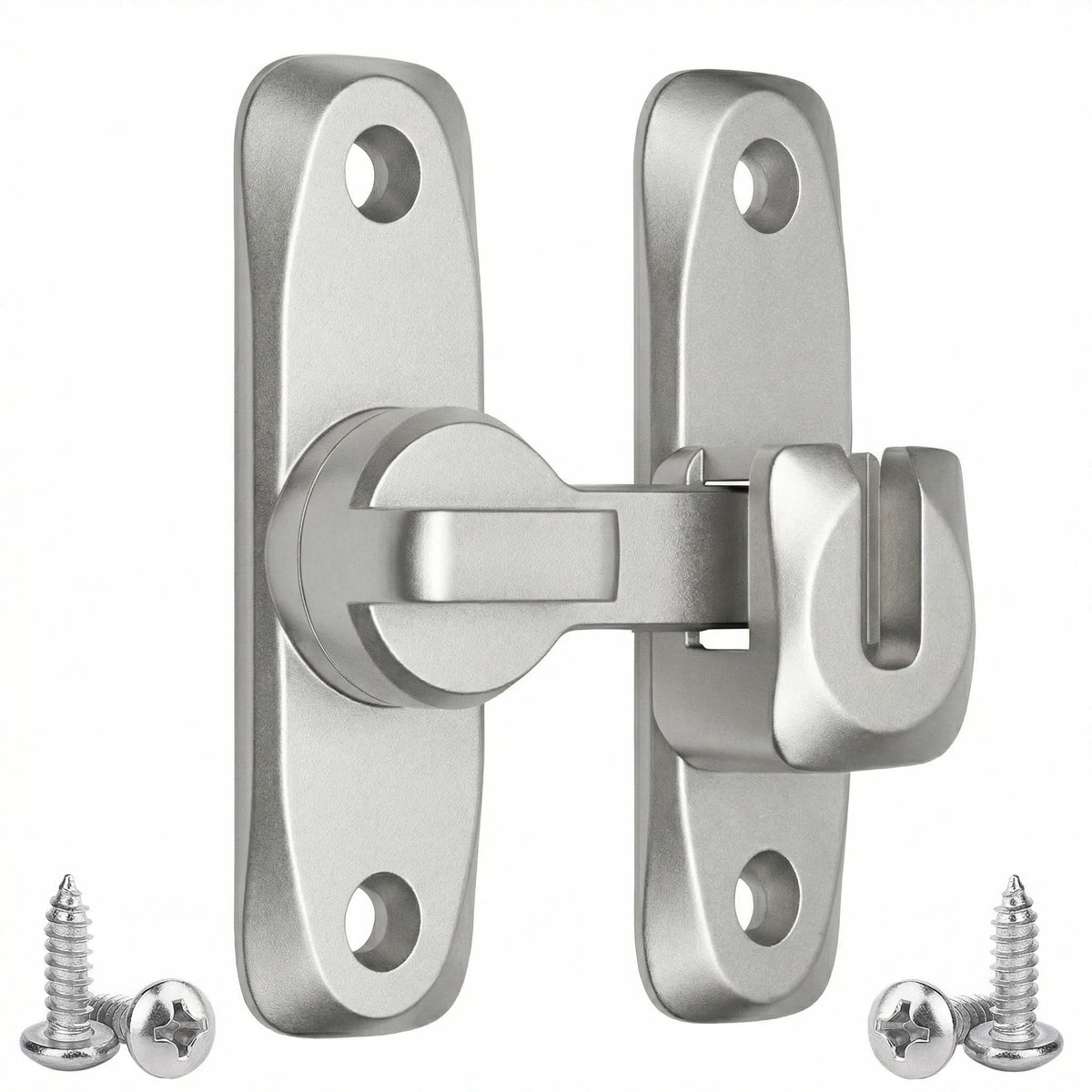 Dailygoods- Schuurdeurslot 90/180 Graden Draaibaar - Zilveren Deurgrendel - Compacte Metalen Grendel - Roestvrij - Eenvoudige Installatie - Veilig voor Kinderen en Huisdieren - Deurgreep