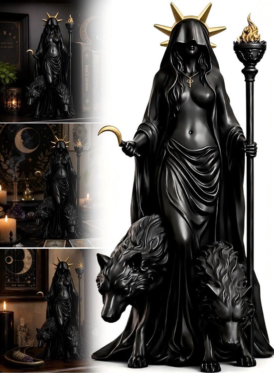 Kraftverdia Hekate Standbeeld – Gothic Decoratie Beeld van Kunsthars – Griekse Godin voor Halloween, Altaar en Spirituele Woondecoratie