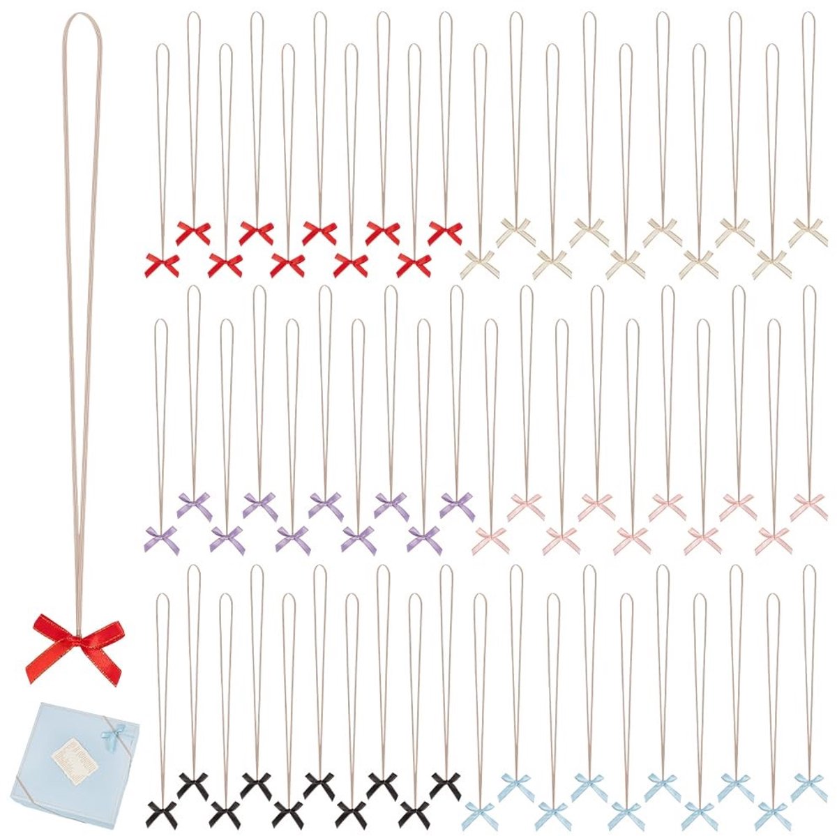 Dailygoods- Voorgebonden Strikken 60 Stuks - 6 Kleuren - 42,5 cm Elastisch Koord - Cadeauverpakkingen - Bruiloft/Feestdecoratie - Duurzaam Polyester - Decoratiestrikken
