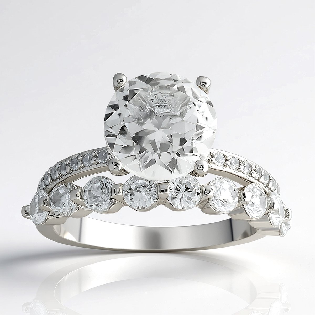 Cavill - Zilveren ring met 2,871 ct witte topaas en 1,531 ct zirkonia - 925 sterling zilver - Rhodium laag - Elegante ronde topaasring