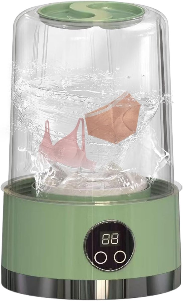Reiswasmachine Ondergoed wassen Hygiënisch reizen Draadloos stil ontwerp Compact formaat Groen