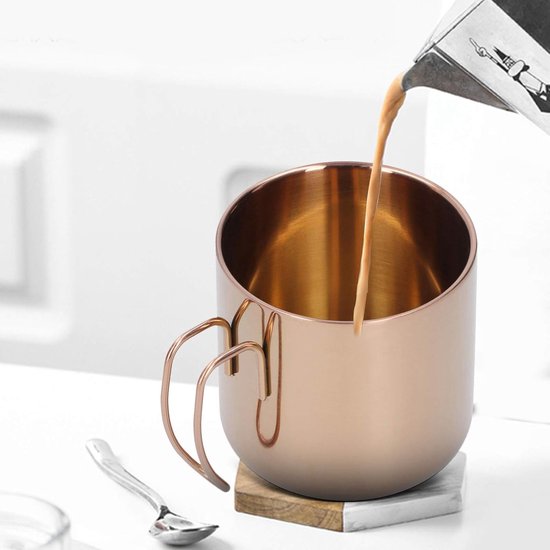 Geïsoleerde Koffiebeker - Theemok Drinkbeker - Warme Koude Dranken - Ergonomisch Handvat - 400 Ml - Rosé Goud — afbeelding 2