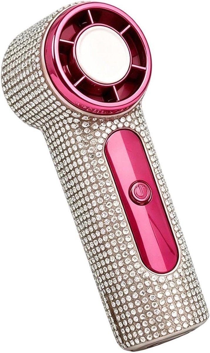 Draagbare Handventilator - Kleine Ventilator - Verkoeling Onderweg - Stijlvolle Strassafwerking - 12 x 6 x 12 cm - Roze