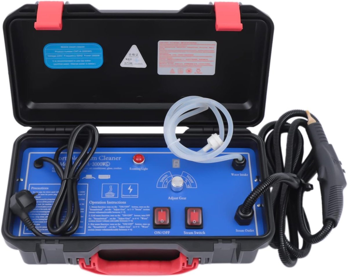 Multifunctionele stoomreiniger - Krachtige reiniger - Grondig schoonmaken - 6 standen instelbaar - 3000 Watt - Zwart