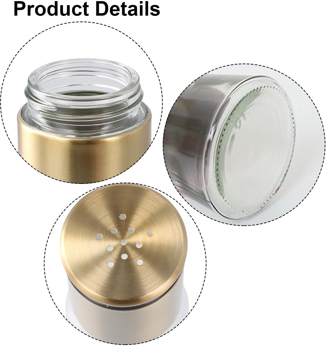 Dailygoods - Set van 2 gouden zoutpeper shakers, 150 ml, 11,5 x 5,5 cm, roestvrijstalen zout- en pepershakers, set met glazen fles voor keuken, eettafel, barbecue, restaurant, camping