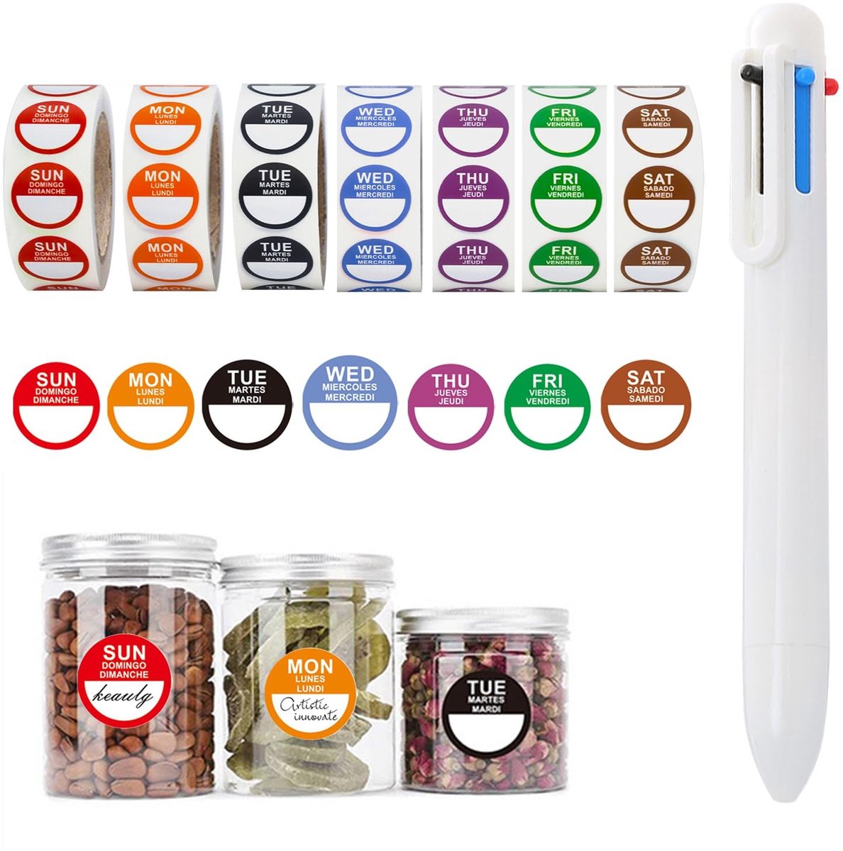 Dailygoods- Stickers Hoogwaardige Dag - Weekdagen Labels - Voedselrotatie Labels - Horeca Uitgangen - 7 Rollen - 500 Labels per Rol - Label