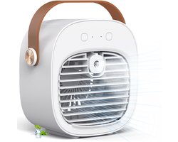 Draagbare luchtkoeler-ventilator – Oplaadbaar (4000 mAh, batterijduur van 4–16 uur); stille bureauventilator; witte persoonlijke luchtkoeler, geschikt voor gebruik in de auto, slaapkamer, op kantoor, op reis en buitenshuis.