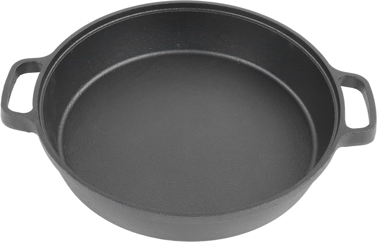 Gietijzeren Koekenpan Pan Lekker Koken Dubbele Lus Handgrepen 25 Cm Zwart