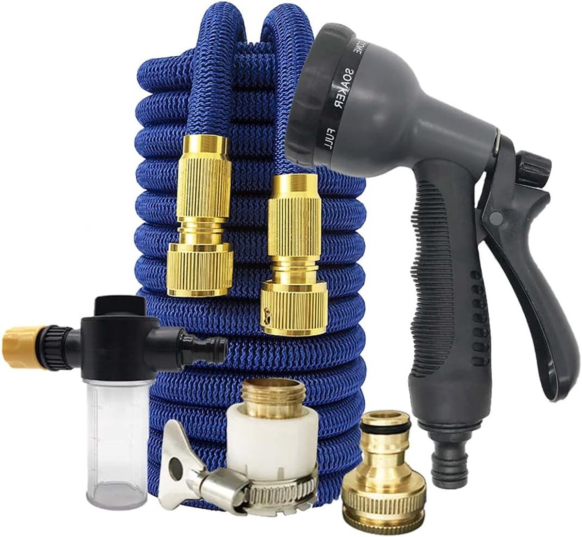 Tuinslang Uitbreidbaar - Flexibele Waterslang - Water Geven Gazon - Lekvrij Messing - 15 Meter - Blauw