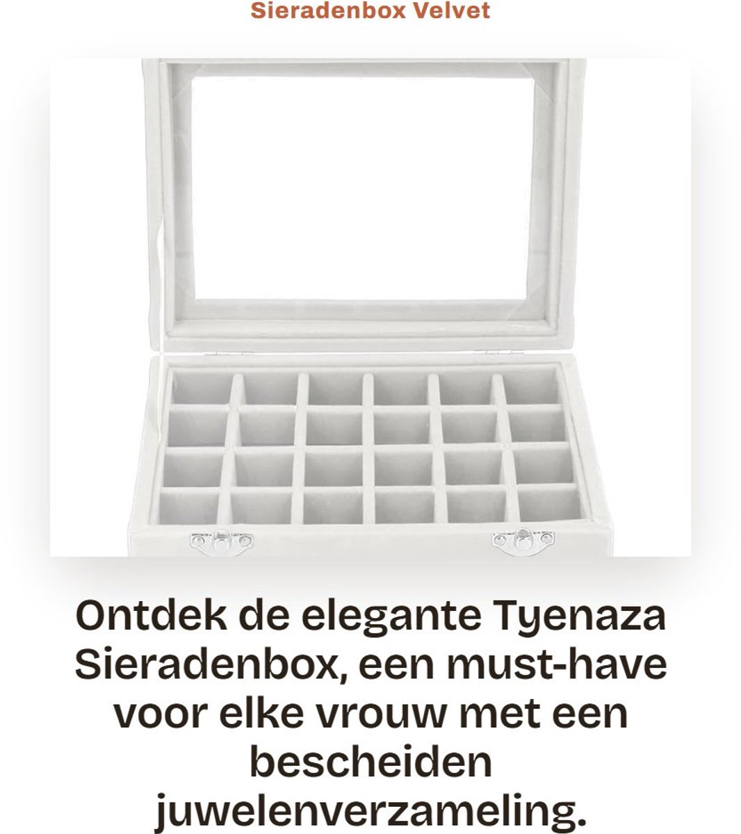 Dailygoods- Sieradenbox met 24 Compartimenten - Velours - Transparante Deksel - Organiser - Perfect Cadeau - Elegant Ontwerp - Juwelendoos