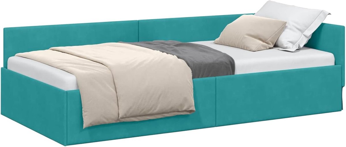 Hoekbedframe - Modern bed - Slaapcomfort creëren - Verstelbaar hoofdbord - 100x200 cm - Turquoise