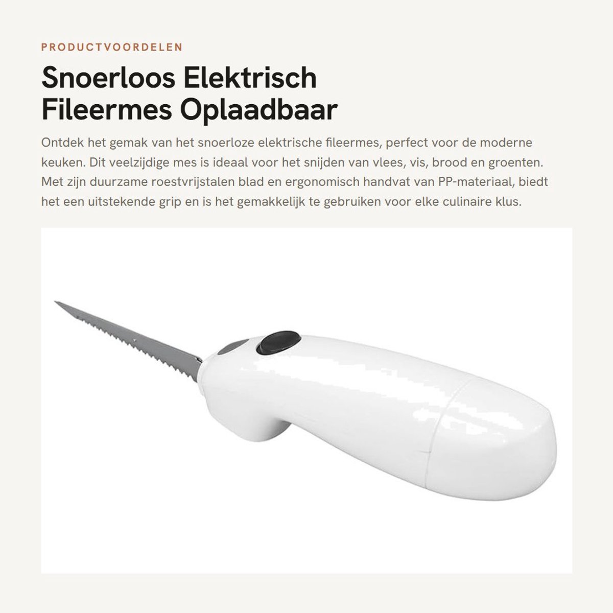 Dailygoods - Snoerloos Elektrisch Fileermes - Oplaadbaar Steakmes - Wit - Elektrisch Vleesmes - Voor Vlees Vis Brood Groenten - Duurzaam en Tijdsbespa...