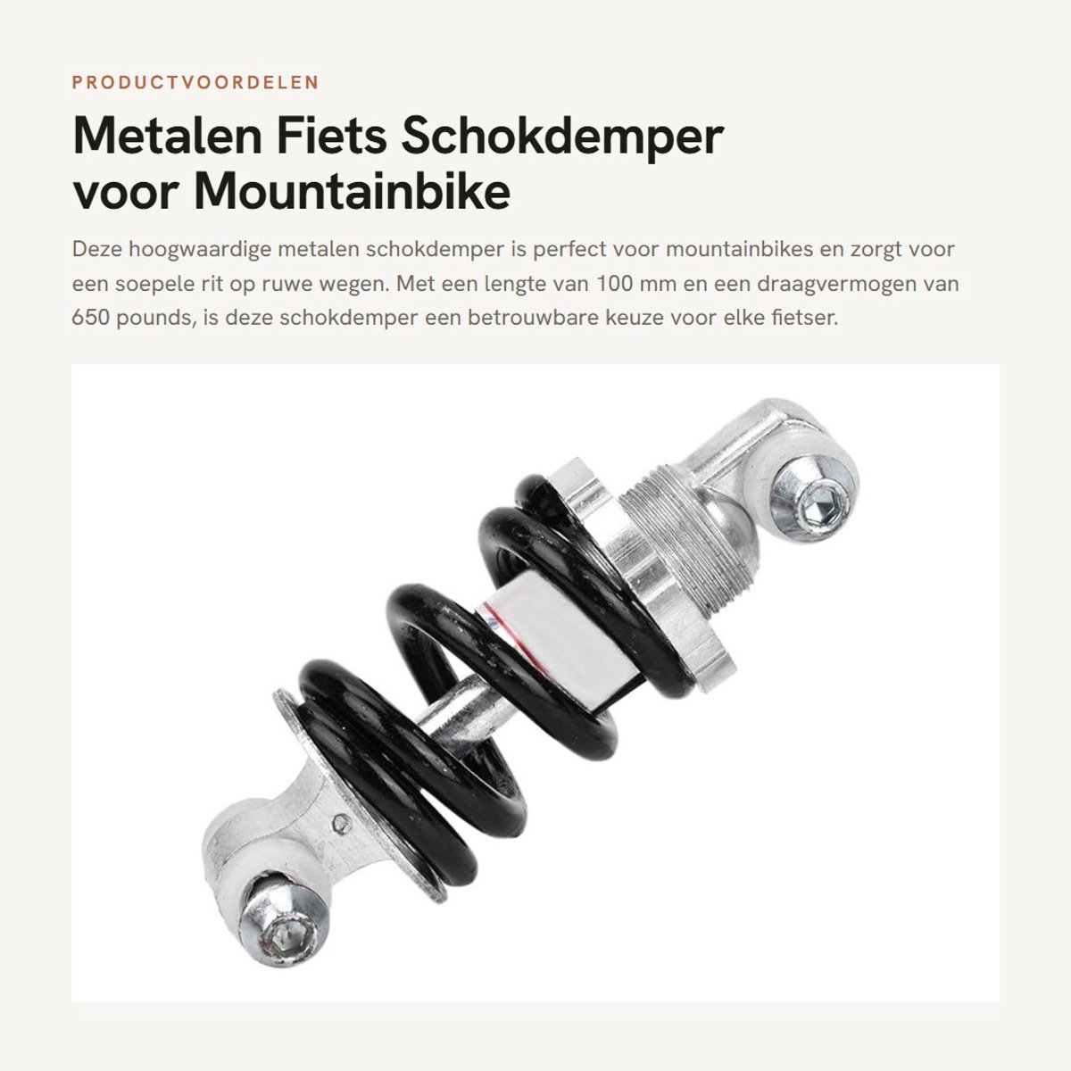 Dailygoods- Schokdemper 100 mm 650 pond - Fietsschokdemper - Mountainbike Achterwielophanging - Hoogwaardig Metaal - Eenvoudige Installatie - Duurzaam - Schokbreker