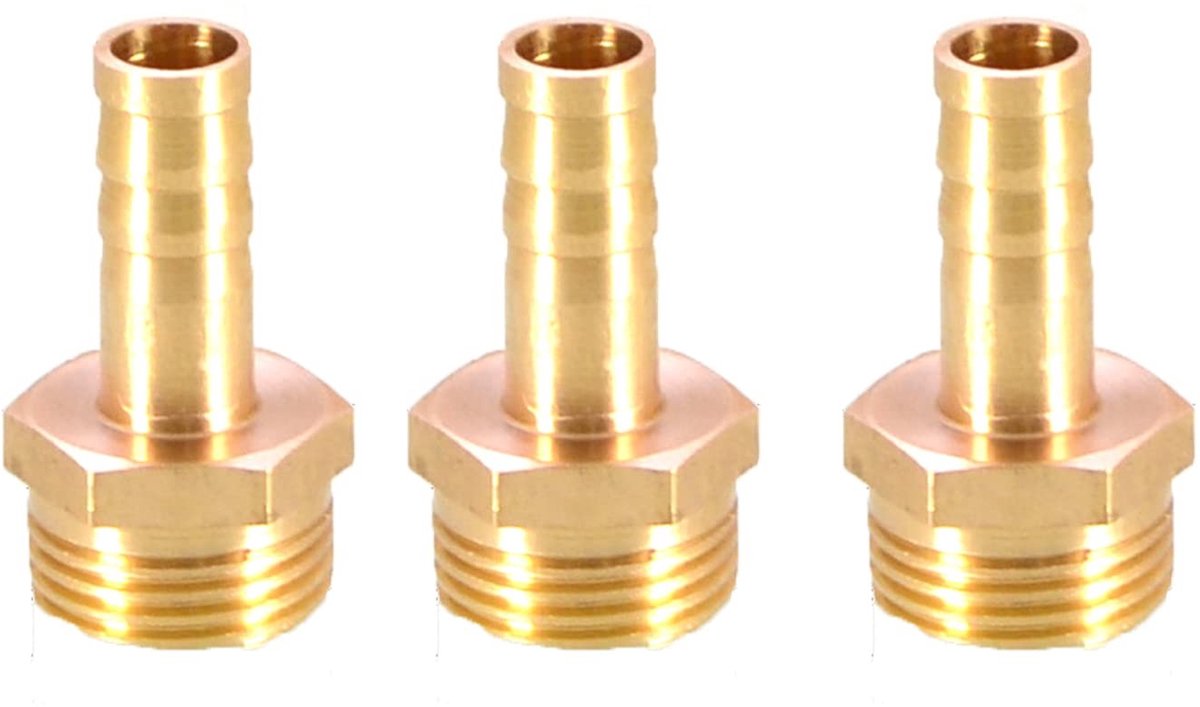Dailygoods- Fitting Messing - Slangkoppeling - Koppeling Connector - Mannelijke BSP Draad - 3 Stuks - Geschikt voor Lucht/Water/Gas