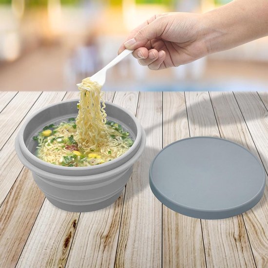 Reiskom Opvouwbaar - Siliconen Kom - Kamperen en Reizen - Met Deksel en Lekvrij - 1000 ml - Grijs — afbeelding 2