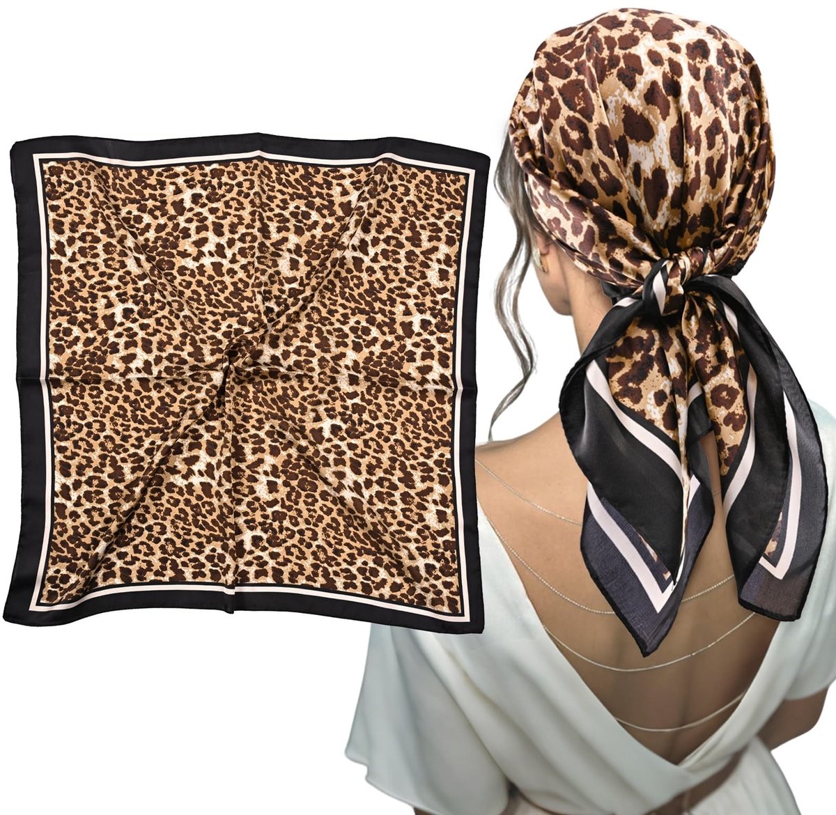 Dailygoods- Sjaal 70x70 cm - Zijden Sjaal - Hoofddoek Dames - Luipaardprint - Ademend - Lichtgewicht en Zacht