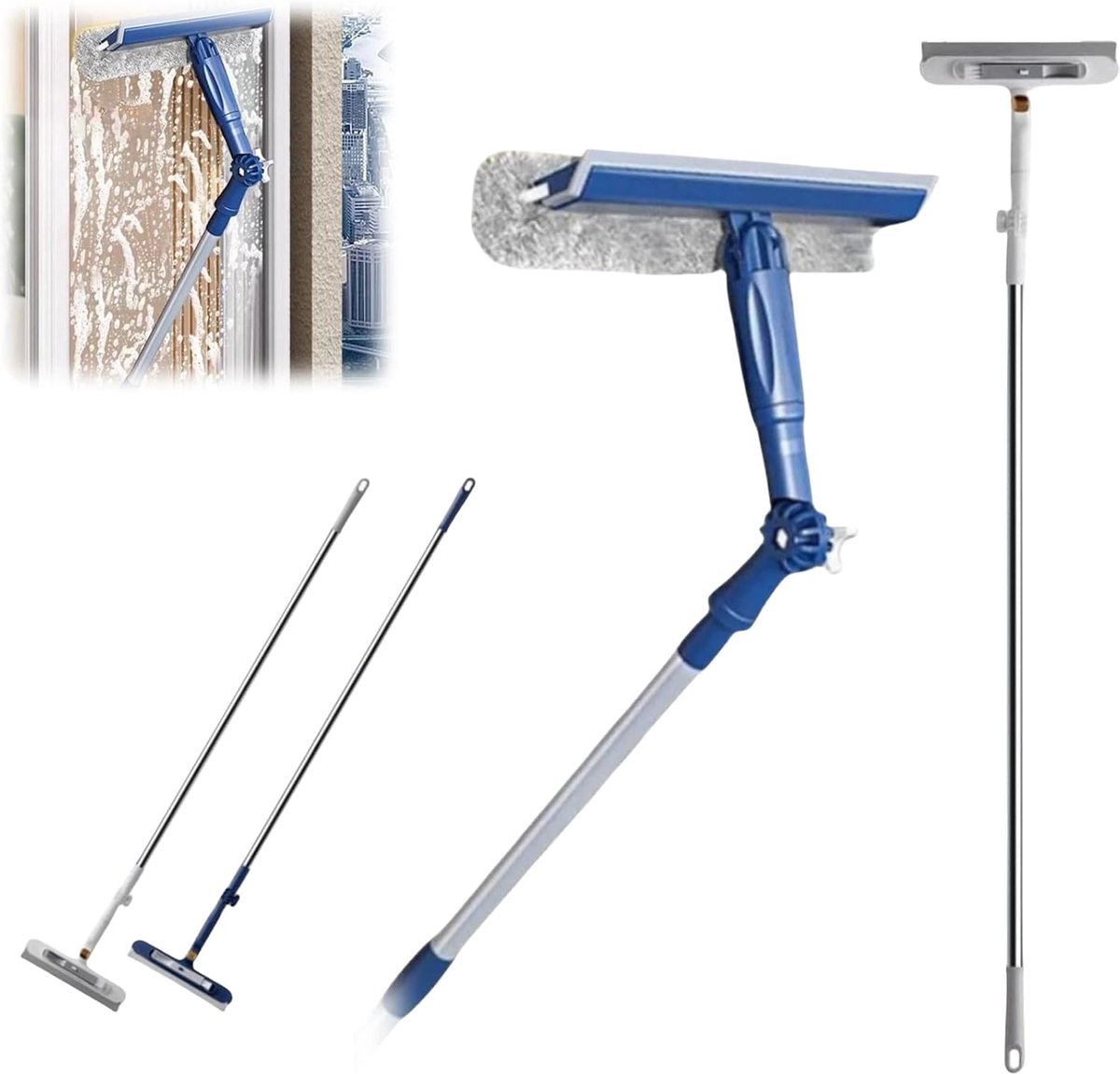 Raamwisser met steel - Telescopische reiniger - Glasoppervlakken reinigen - 4-in-1 kit - 119 cm - A
