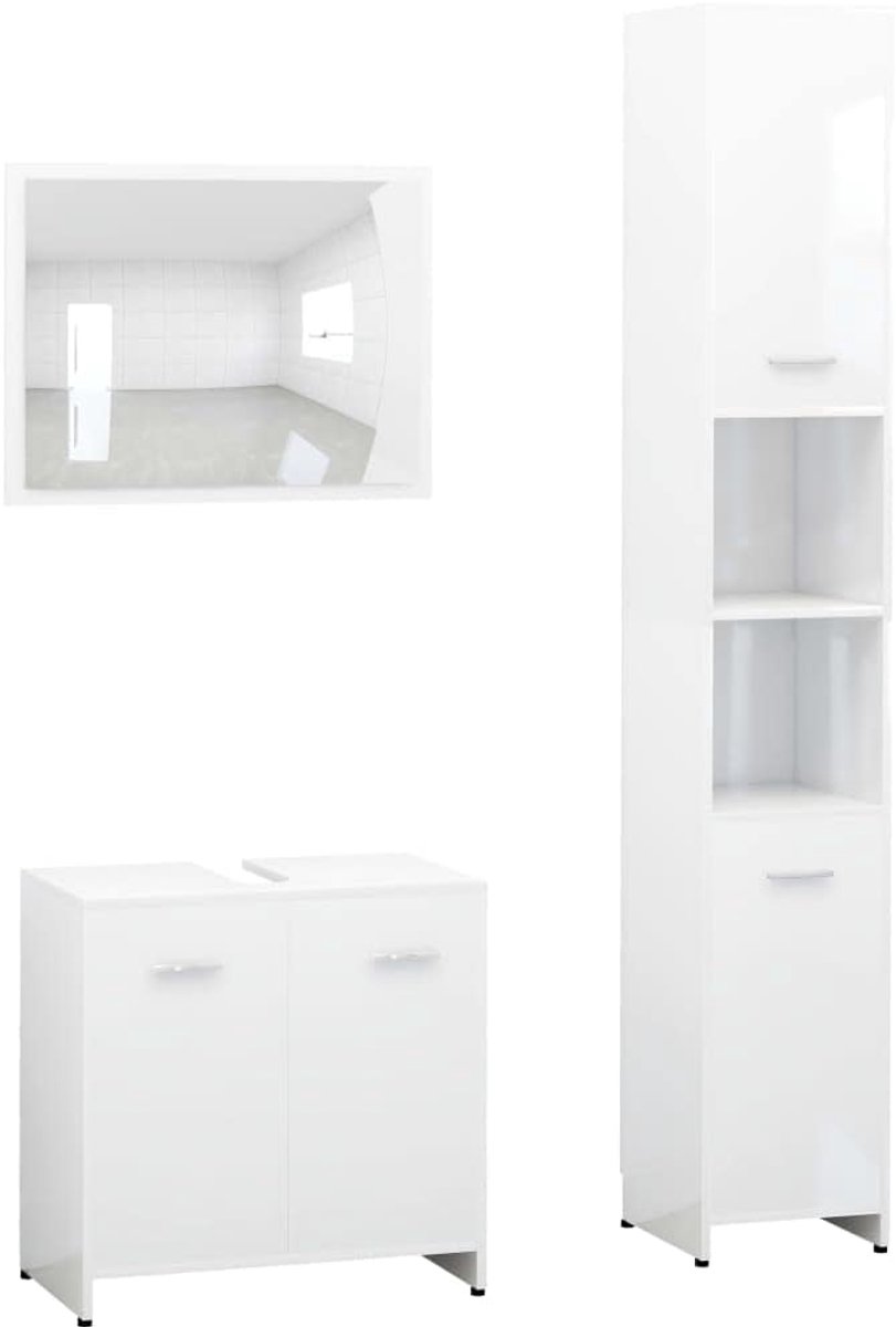 Badmeubelset - Kast met spiegel - Badkamer Organisatie - Extra Opbergruimte - 30 x 30 x 1835 cm - Wit