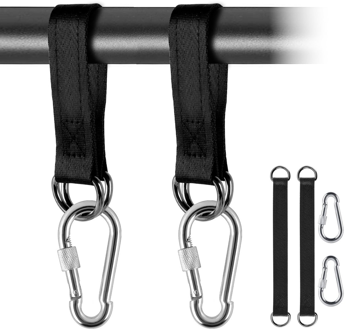 Dailygoods- Hangmatbevestiging 2 Stuks - Bevestigingsset - Nylon Hangriem - Zware Karabijnhaken - D-Ringen - Premium Kwaliteit - Schommelriem
