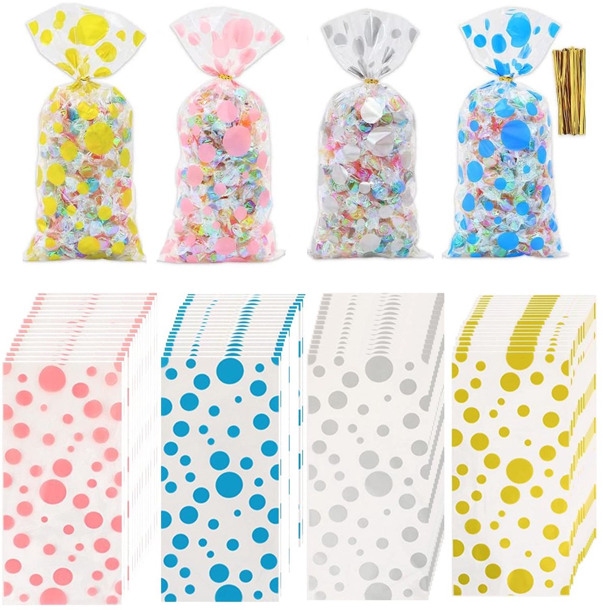 Dailygoods- Cellofaan Zakken 100 stuks - Voedsel-grade OPP - Polka Dot - Snoep/traktatie zakken - Feestbenodigdheden - 27,5 cm x 12,5 cm - Traktatiezakken