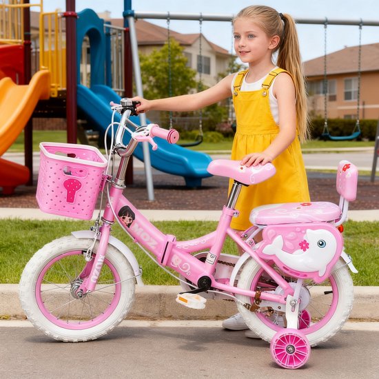 Supvox-Roze Classic Meisjesfiets-16 inch-Opvouwbaar-Met mandje en stevige wielen-Kinderfiets 3-12 jaar — afbeelding 4