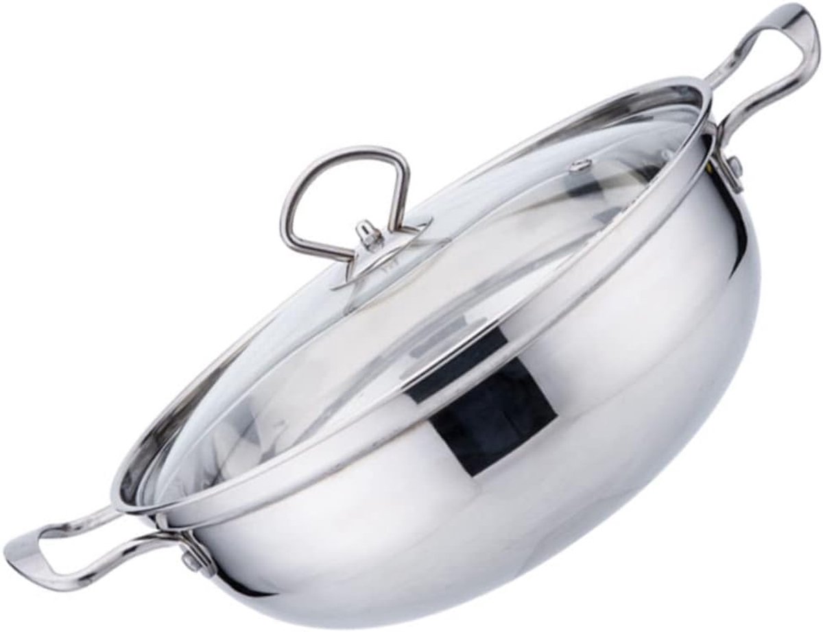 Koekenpan Met Deksel Sauteerpan Wok Koken Op Tijd Anti-Aanbaklaag 28 Cm Zilver