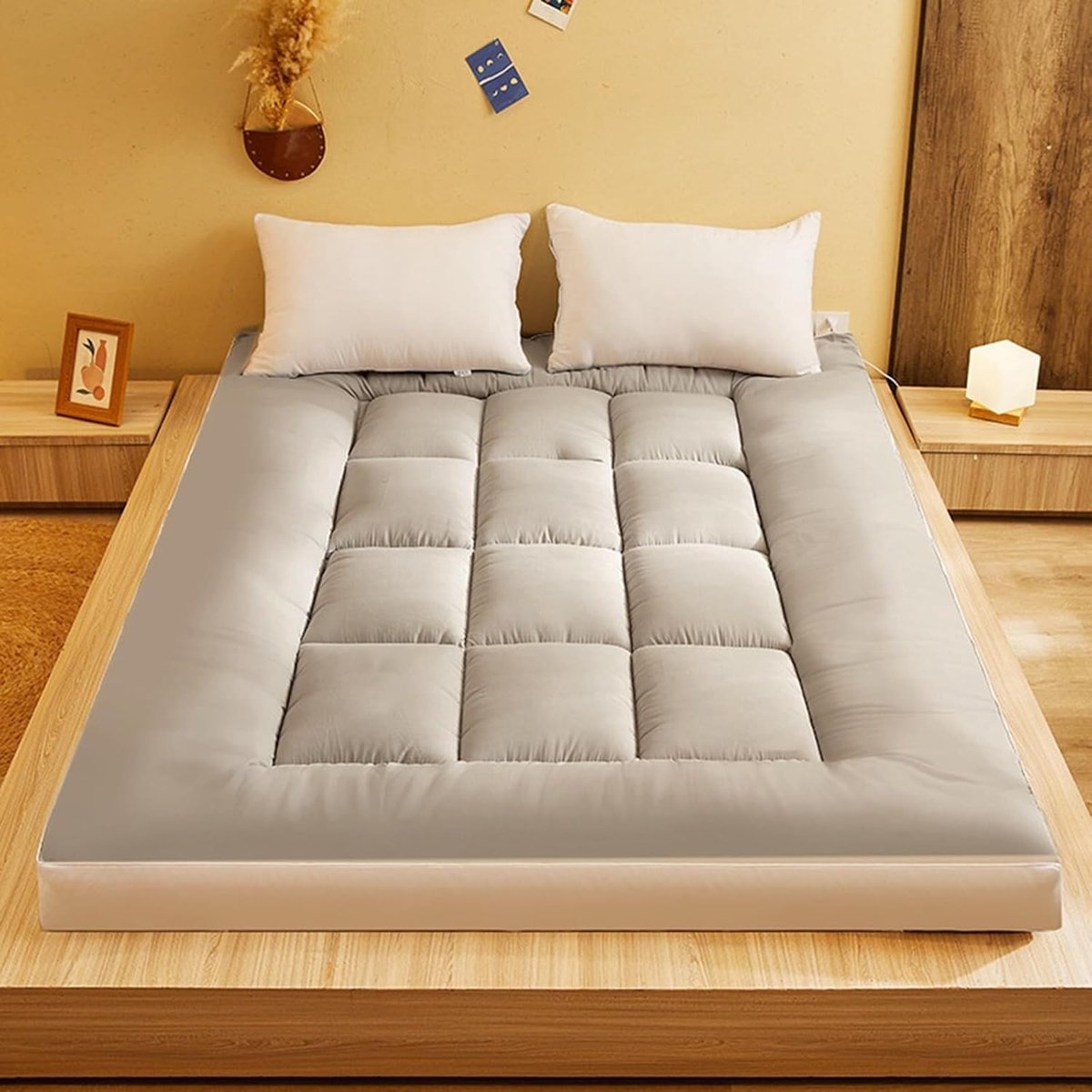 Japanse Futon Matras - Zachte Vloermat - Comfortabel Slapen - Dubbel Antislip Design - 8 cm Dik - Grijs