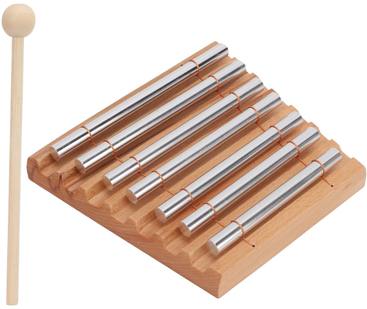 Dailygoods- Handklokkenspel - Ritmische Windgong - 7 Aluminium Staven - Beukenhout - Meditatie - Muziektraining Kinderen - Duurzaam Geluid