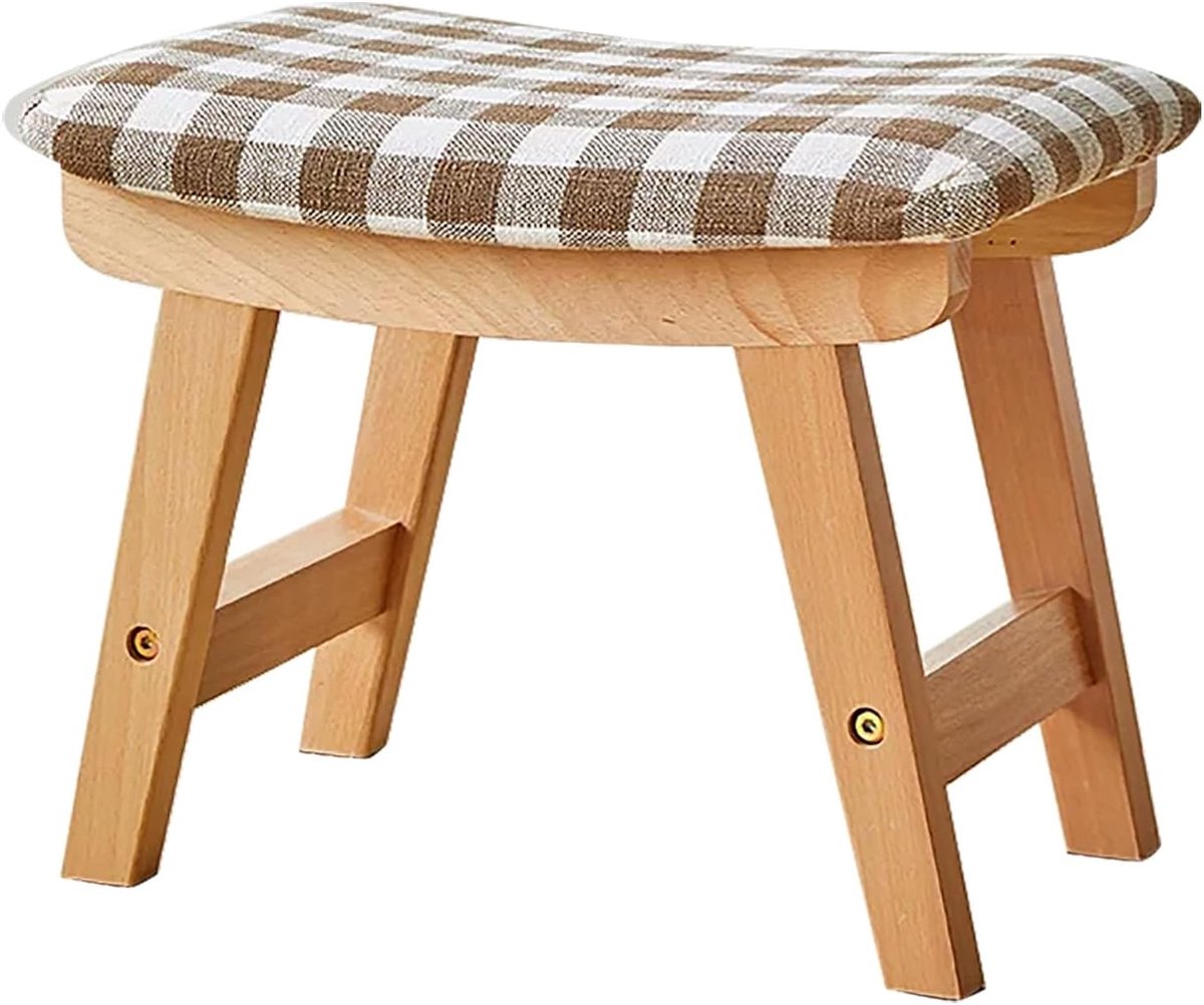 Stapelbare Voetenbank - Kleine Kruk - Extra Zitplaats - Gebogen Houten Frame - 40x25x30 cm - Witbruin