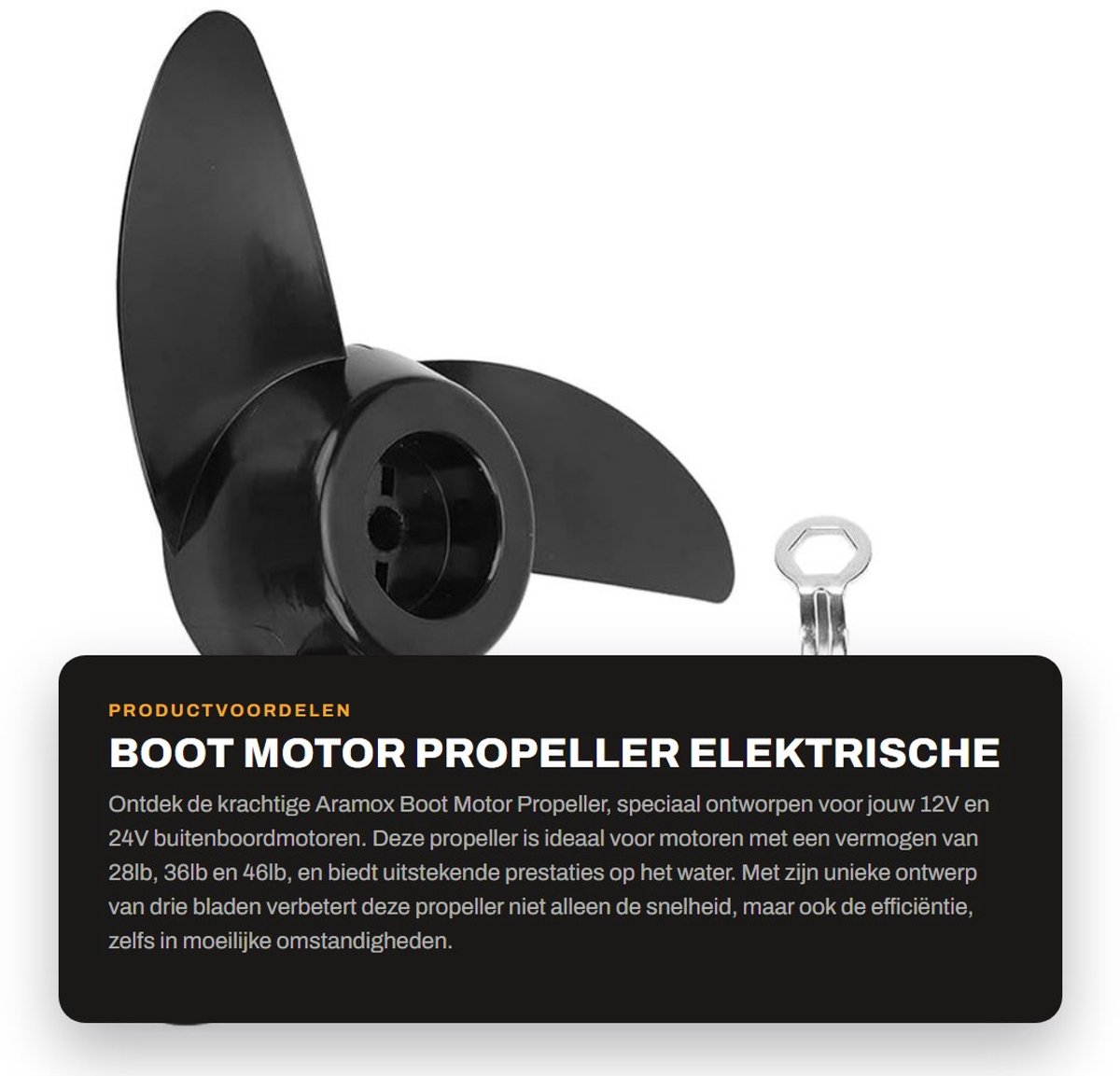 Dailygoods - Boot Motor Propeller - Elektrische Buitenboordmotor Accessoires - 3 Bladen - 12V 24V - Verbeterde Snelheid - Geschikt voor 28lb 36lb 46lb...