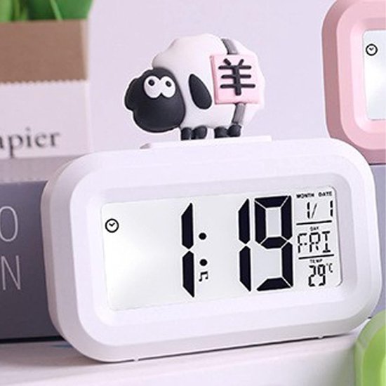 Digitale Kinderwekker - Slaapkamer Klok - Wakker Worden - Oogbeschermend LED - 9.8 x 9.3 cm - Wit — afbeelding 3