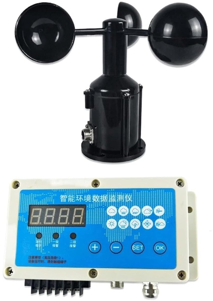 Weerstation Windmeter - Windindicator Alarm - Weersvoorspelling Thuis - Draadloze Buitensensor - 5 kg - Zwart