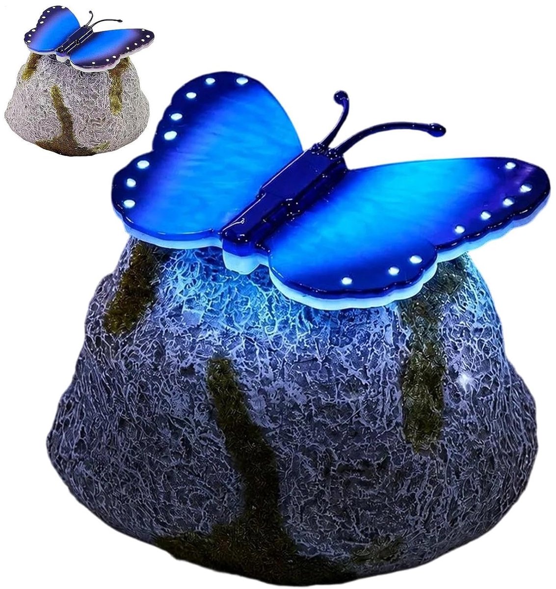 Decoratieve Tuinstenen - Landschap Kiezelstenen - Tuinpad Verlichting - Zonne-energie LED - 13x12x10cm - Blauw