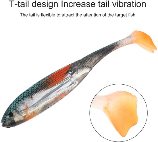 Dailygoods- Kunstaas Set 6 Stuks - Zacht Kunststof Aas 12,5 cm - Paddle Tail Swimbaits - Realistische Details - Lokt Snoek/Baars/Forel - Vissenaas van Dailygoods — afbeelding 5