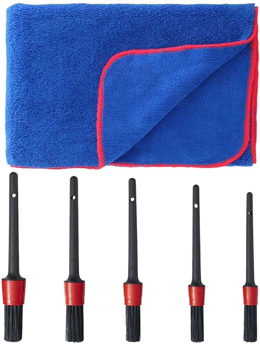 Dailygoods- Autodroogdoek Microvezel 90 x 60 cm - Microvezeldoek - Autowasborstel 5 stuks - Sterke Wateropname - Reinigingsdoek - Geschikt voor Diverse Taken