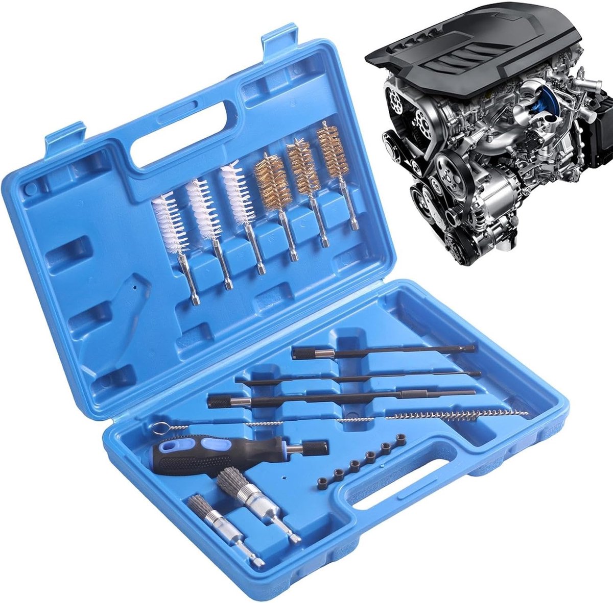 Injector Reiniger - Motorborstelset Koolstofverwijderaar - Motoronderhoud Voertuig - 19-delige Gereedschapsset - 335x235x6 cm - Niet gespecificeerd