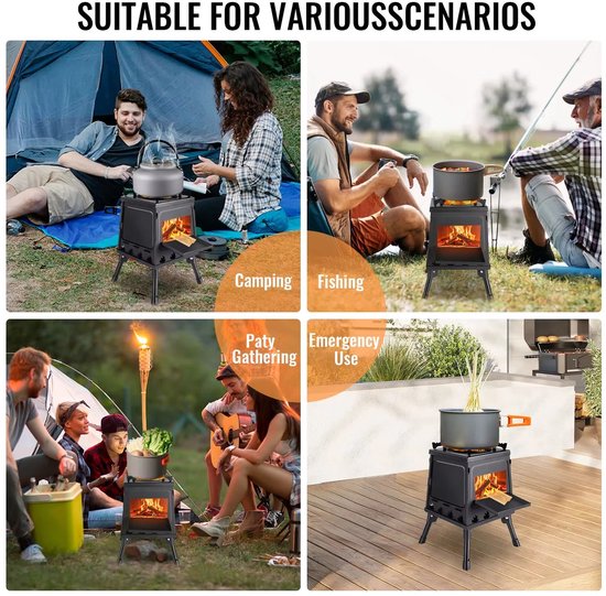 NordHaus Opvouwbare Campingkachel - Houtkachel - Buitenkachel - Draagbare Houtkachel met Verstelbare Pannenhouders - Inclusief Draagtas - 22 x 22 x 35 cm - Zwart — afbeelding 4