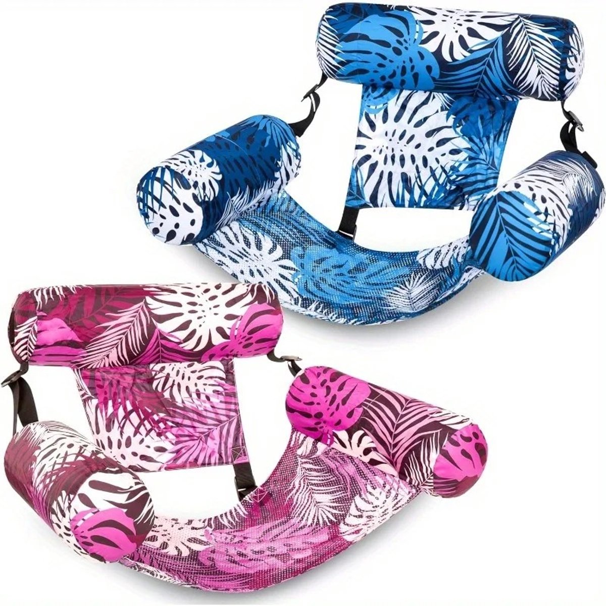 RosaBloom Opblaasbare Loungestoel Zwembad - Drijvende Hangmat - Waterhangmat - Set van 2 stuks - Volwassenen - Blauw en Roze