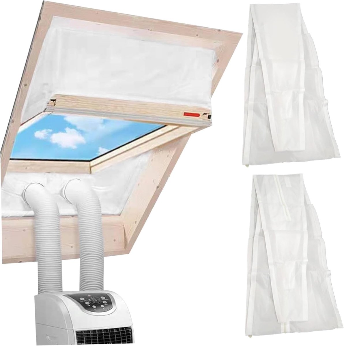 Raamafdichting voor mobiele airco - 380cm - Dubbele rits - Waterdicht - Airco en wasdroger afvoer