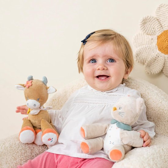 Mini-knuffeldier Koe - Pluche Rammelaar - Baby Ontwikkeling - Geïntegreerde Rammelaar - 20 cm - Beige van MINI — afbeelding 2